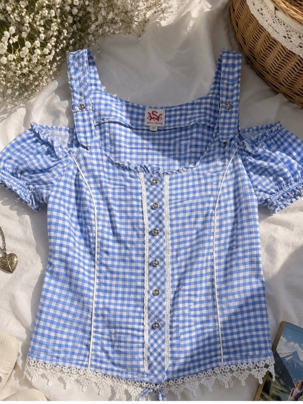 Spieth & Wensky Blue Gingham Corset Top Bavarian Oktoberfest Cottagecore